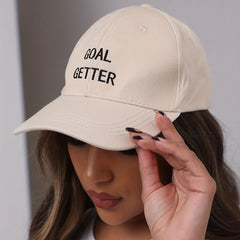 Goal Getter Embroidery Baseball Cap Beige Unisex Sun Hats Lightweight