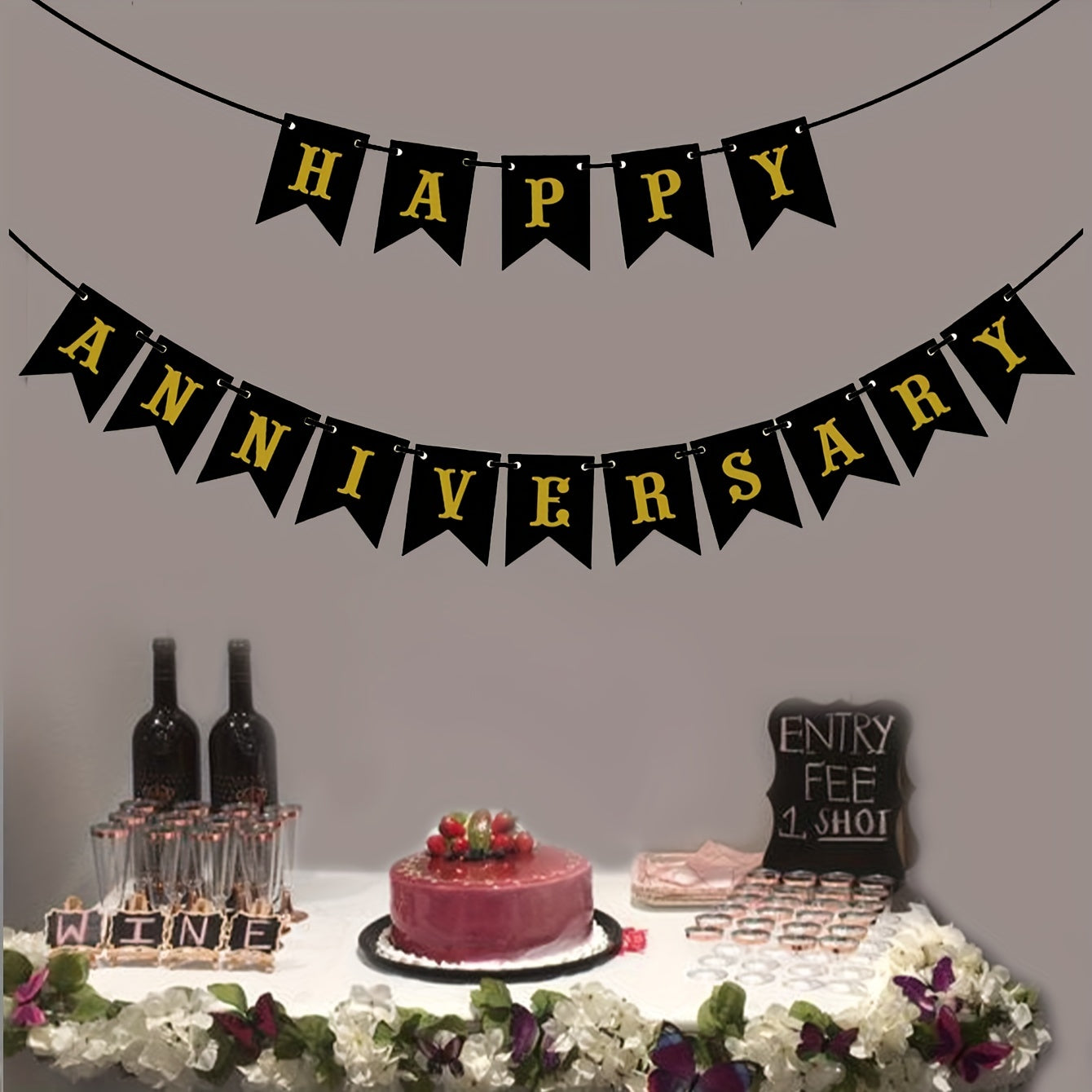 Anniversary Banner Monogram Fishtail Colorful Flag Pull Flower Party Supplies