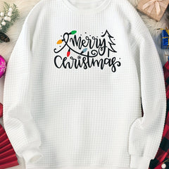 Christmas Lounge Top Women's Plus String Lights & Letter Print