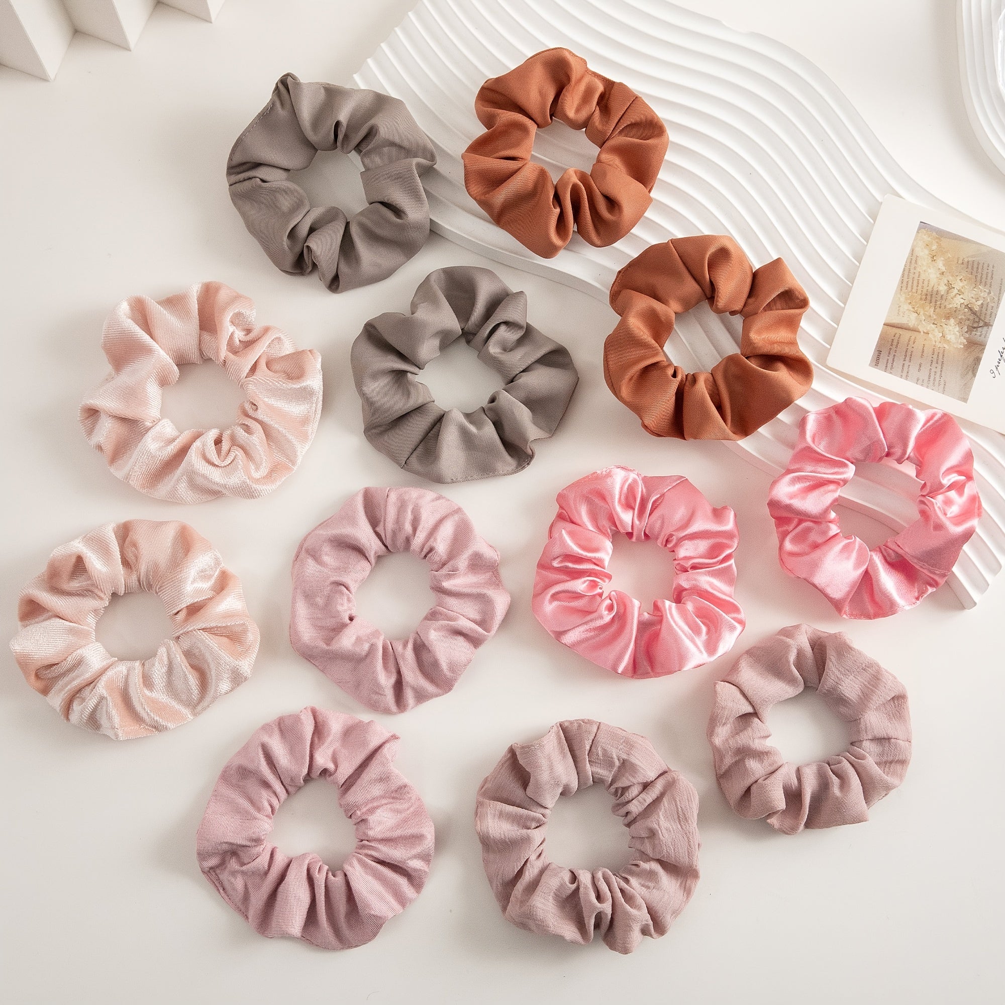 12pcs Soft Silk Hair Scrunchies For Women Girls, Stain Scrunchie Bundle
