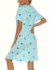 Floral Print NightDress Short Sleeve Pajama Dress