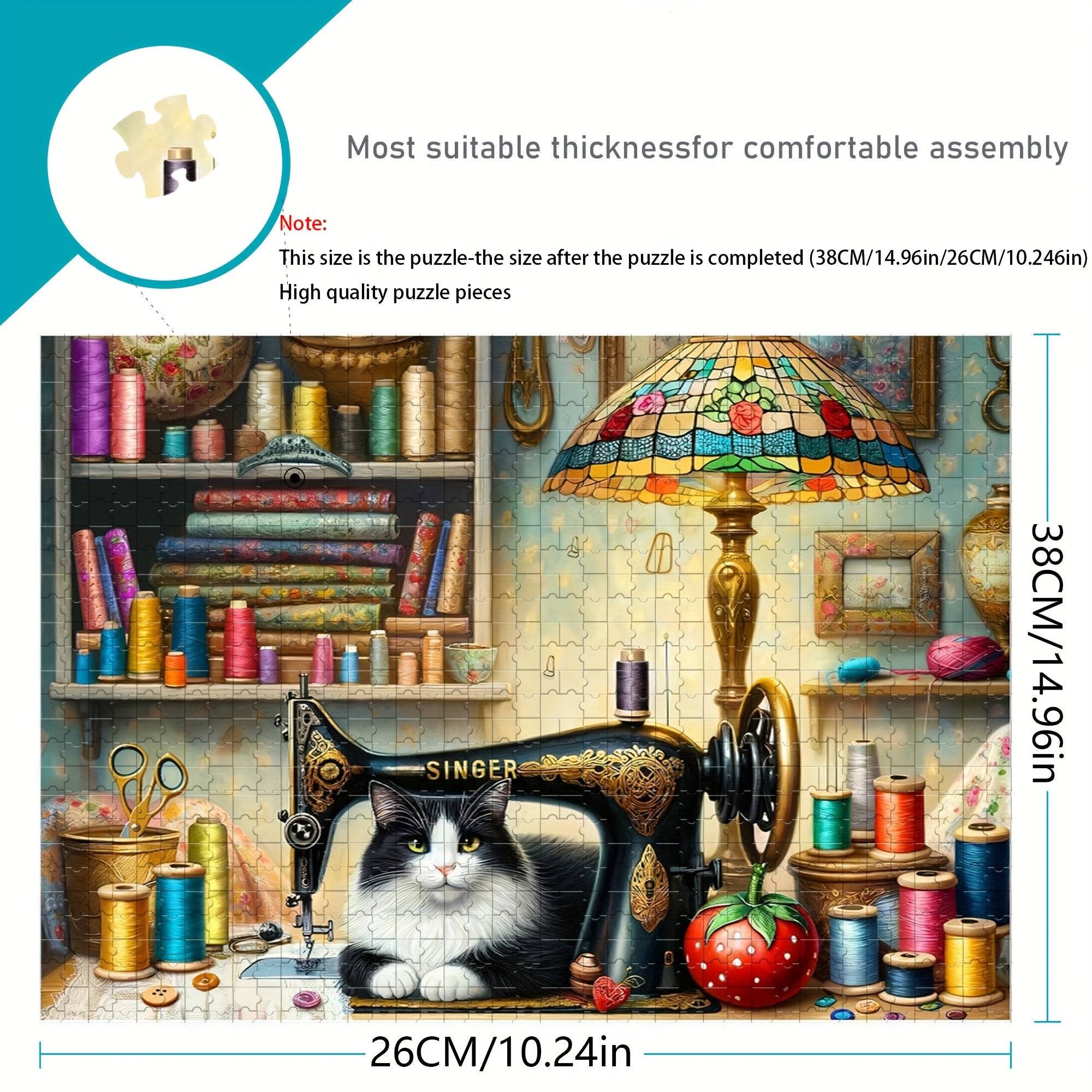 Cat Puzzle 1000pcs Charming Cat & Sewing Machine Durable Jigsaw