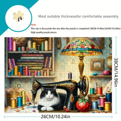 Cat Puzzle 1000pcs Charming Cat & Sewing Machine Durable Jigsaw