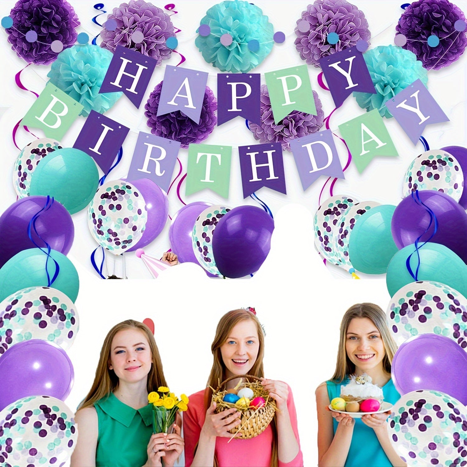 Mermaid Birthday Party Decorations Happy Birthday Banner Confetti Balloons Garla