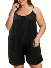 Casual Cami Romper Solid Round Neck Medium Stretch