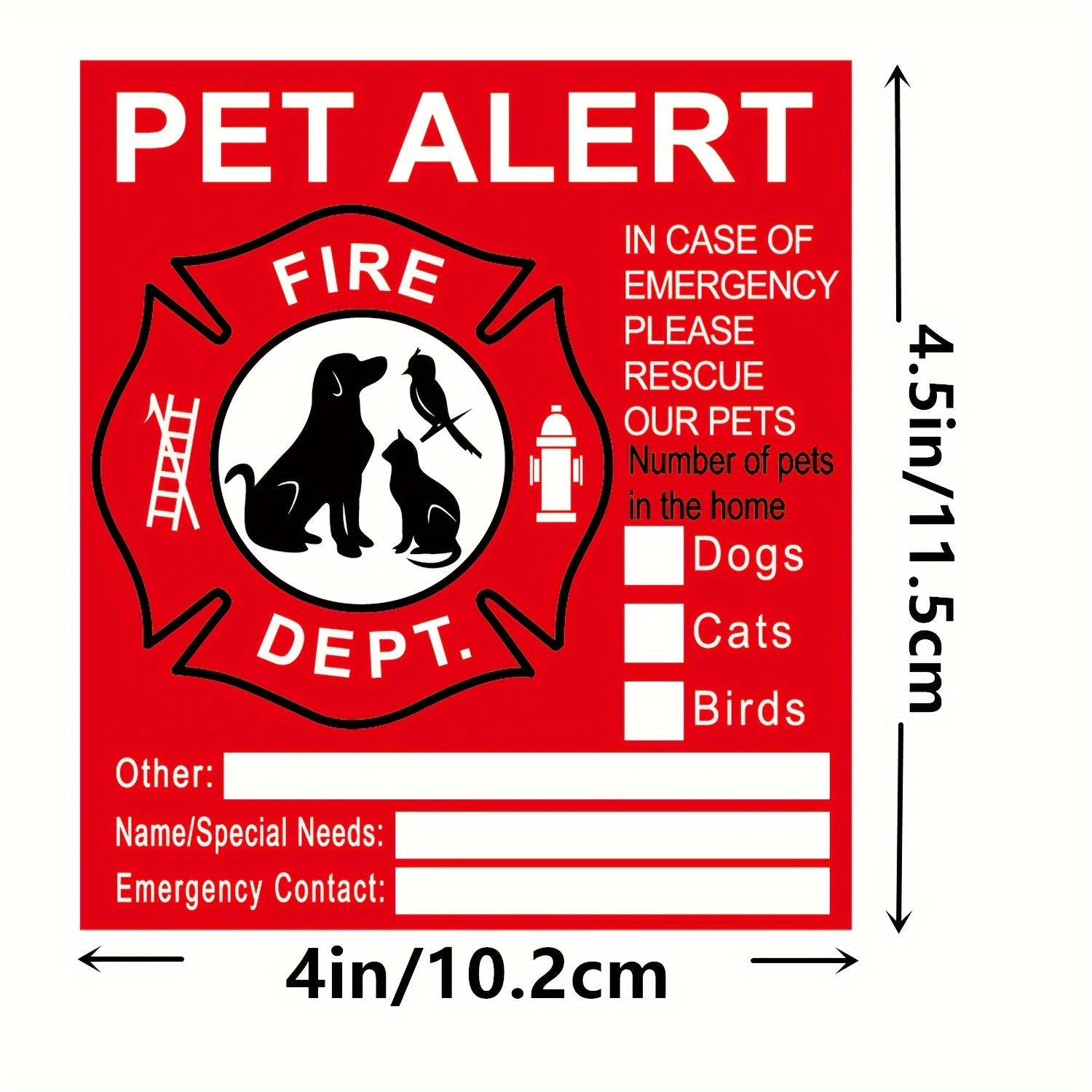 Pet Safety Stickers Pack - Fire Rescue Alarm, Internal Stickers