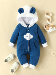 Baby Cloud Hooded Jumpsuit With Ears Fleece Outwear