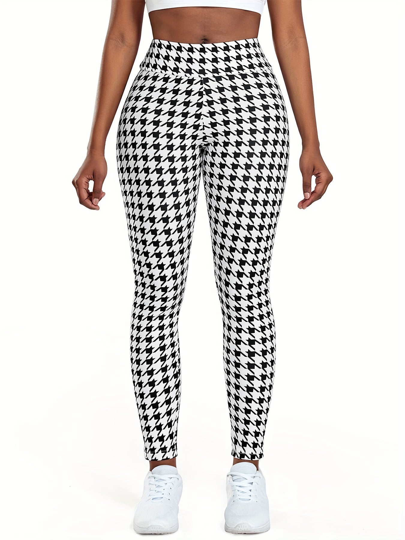 Houndstooth Pattern Yoga Leggings High Waist Slim Running Pants