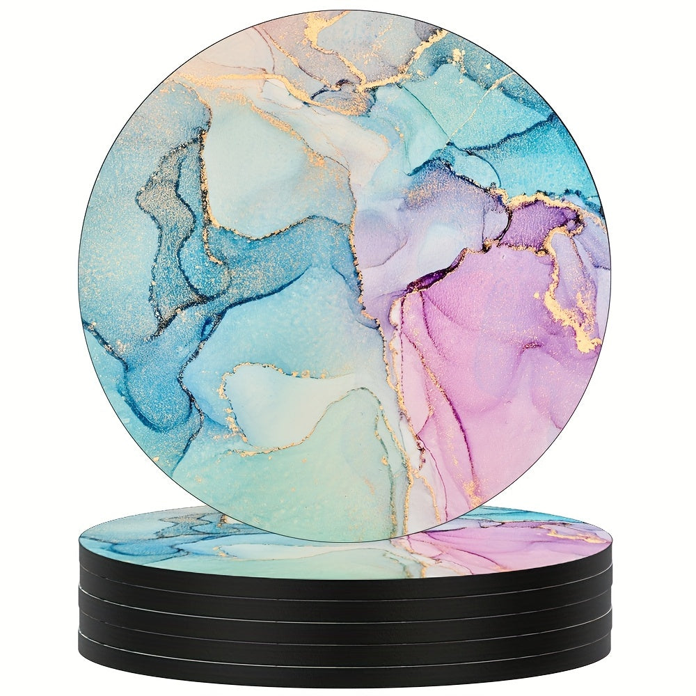 Colorful Marble Coasters Set of 6 Non-Slip Rubber Coasters