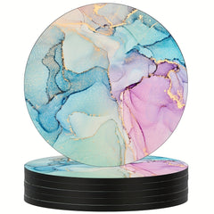 Colorful Marble Coasters Set of 6 Non-Slip Rubber Coasters
