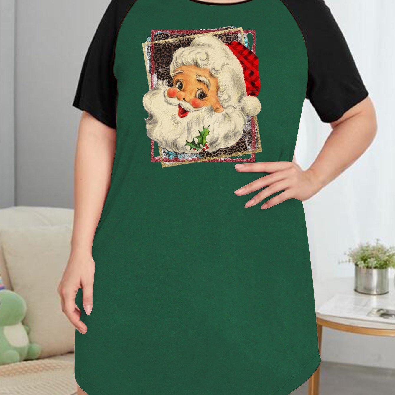 Leopard Santa Claus Graphic Print Nightdress