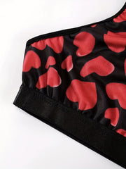 Heart Print Racer Back Sports Bra