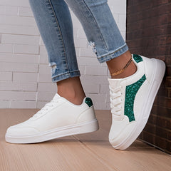 Glitter Faux Leather Skate Shoes Sequin Decor Non Slip Flat Sneakers