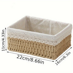 Rattan Woven Storage Basket for Desktop Cosmetics Keys Snacks Coffee Tables