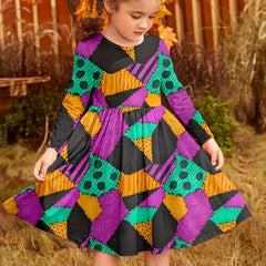 Girls Creative Pattern Long Sleeve Dress Spring Fall