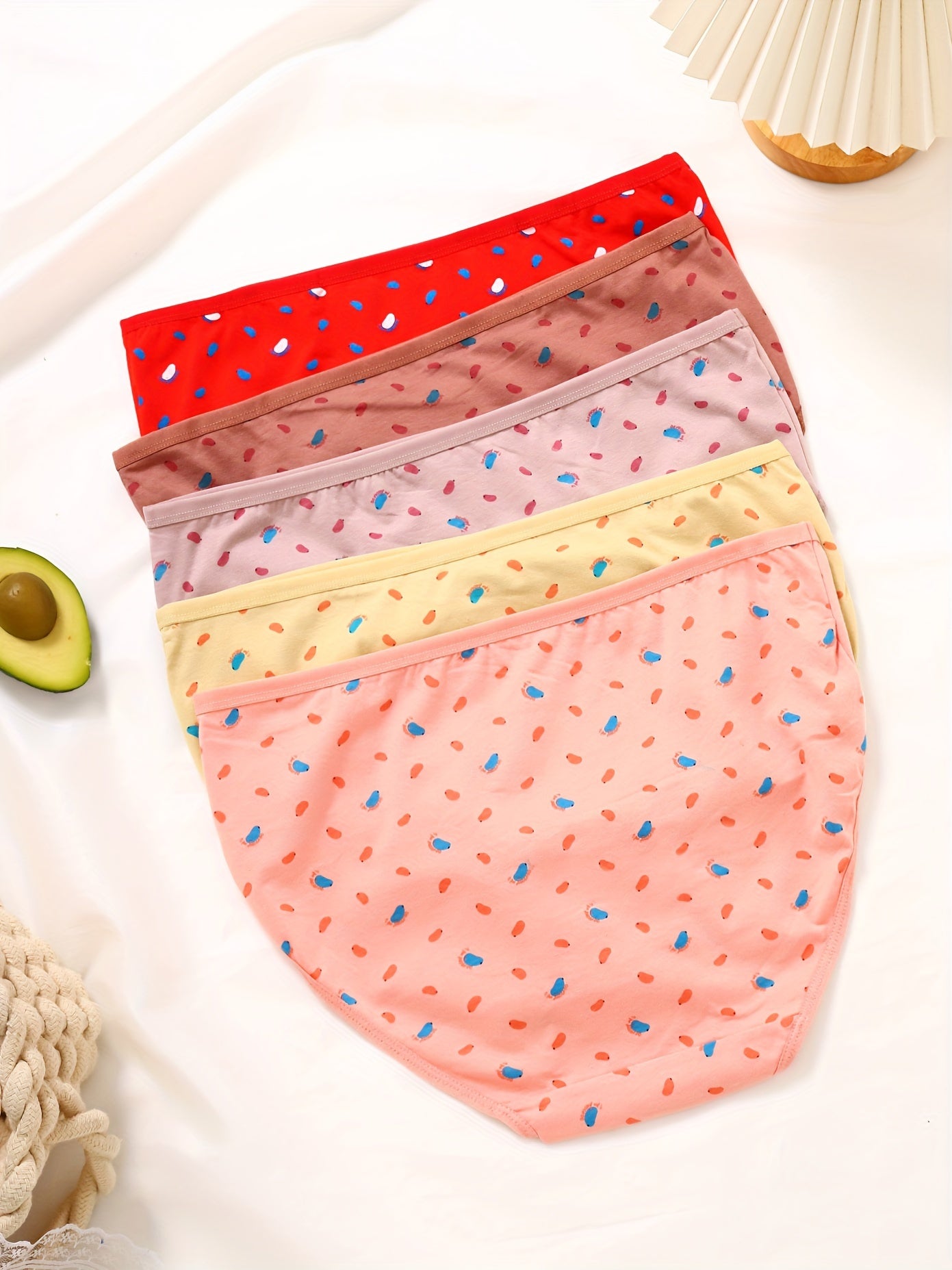 5pcs Cartoon Briefs Comfy Stretchy Intimates Panties Women's Lingerie