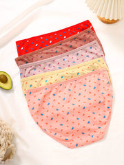 5pcs Cartoon Briefs Comfy Stretchy Intimates Panties Women's Lingerie