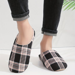 Plaid Memory Foam Home Slippers Couple Style Men's House Casual Shoes