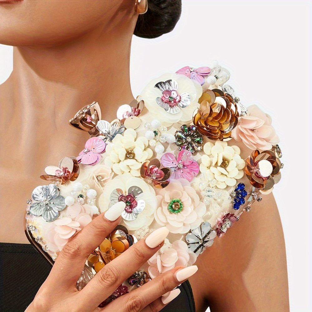 Small Rhinestone Clutch Bag Mini Flower Evening Bag for Women's Party
