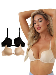 2pcs Solid Plunge Bras Comfy & Breathable Scoop Bra Women's Lingerie