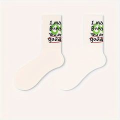 Men's Cartoon Letter Crew Socks Breathable Cotton Blend Comfy Casual Unisex Outd