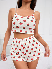 Women's Strawberry Print Waffle Pajama Set