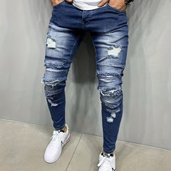 Men's Slim Fit Ripped Jeans Casual Street Style Denim Pants
