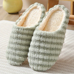 Women's Plush Striped Slippers Soft Sole Fuzzy Home Slides