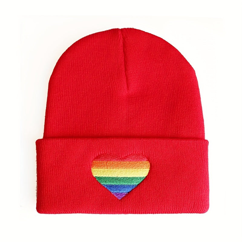 Rainbow Heart Embroidered Beanie