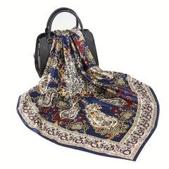 Vintage Brown Paisley Print Square Scarf Satin Shawl Bandana