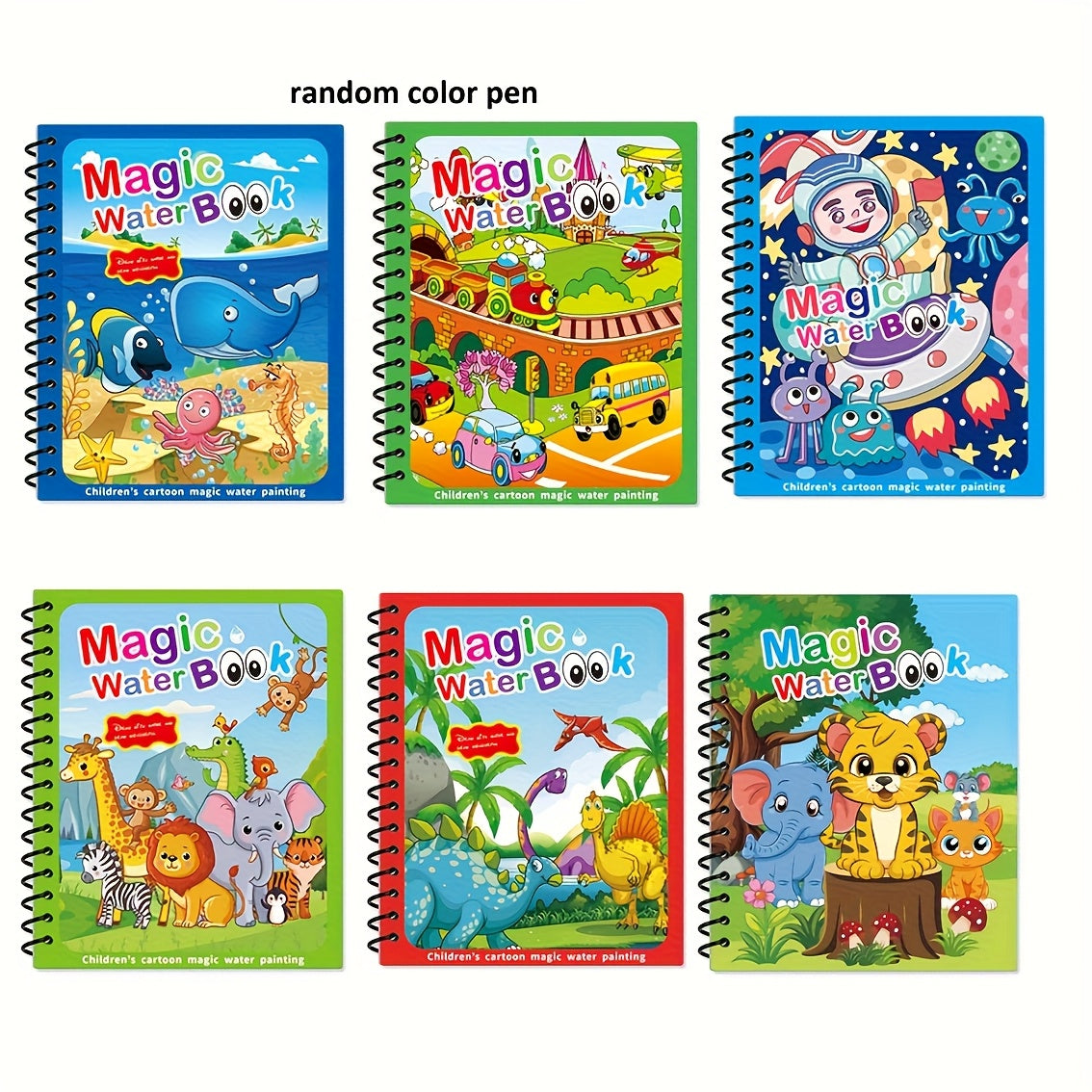6pcs Water Painting Activity Books with Colorful Pens - Animals & Nature Themes