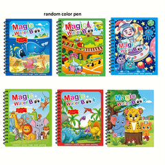 6pcs Water Painting Activity Books with Colorful Pens - Animals & Nature Themes