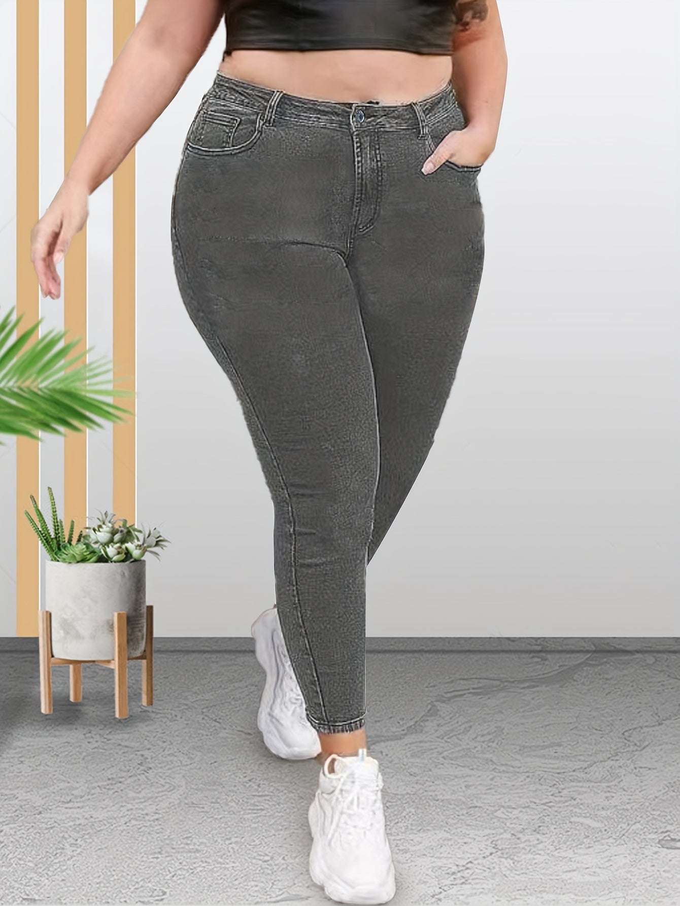 Solid High Rise Skinny Jeans