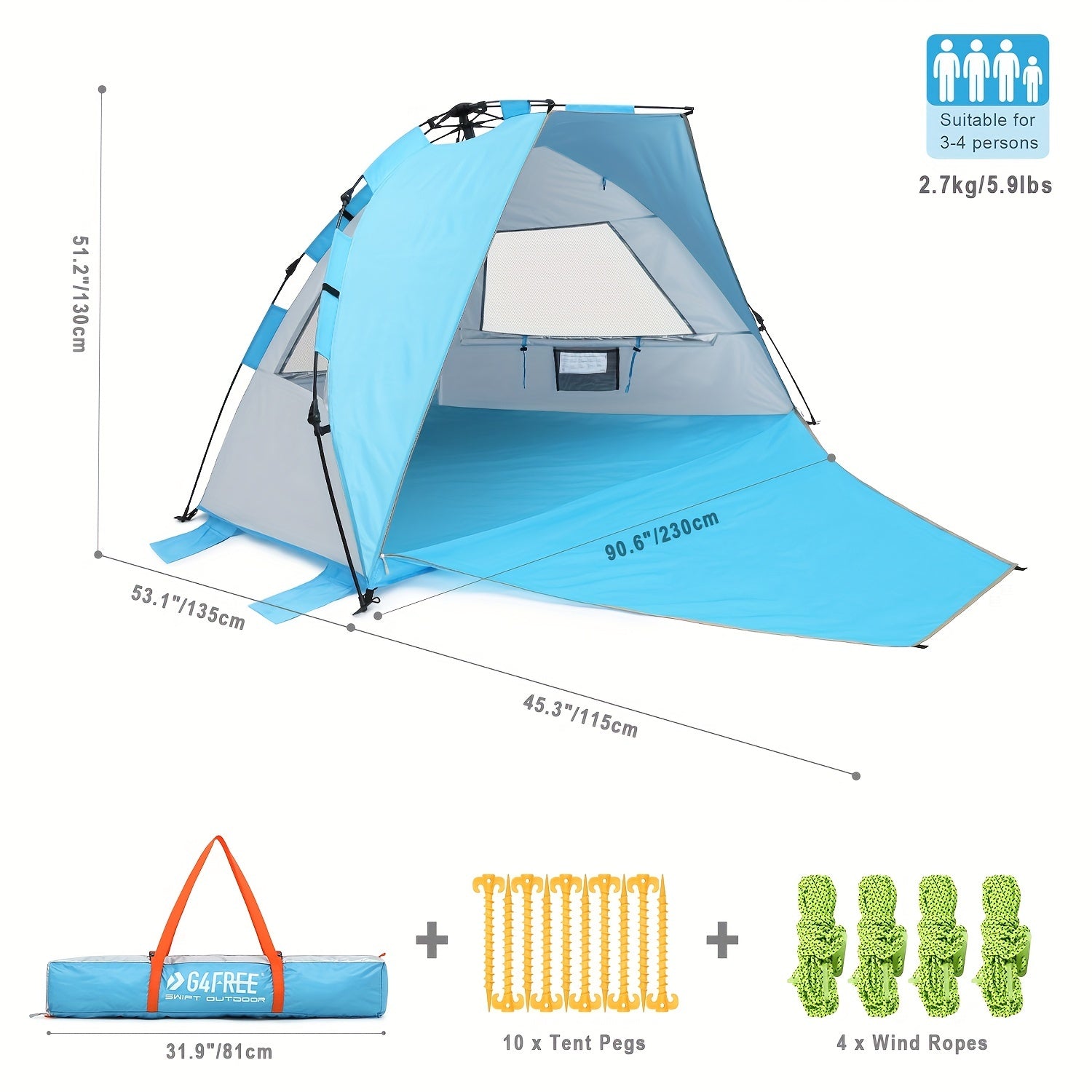 Portable Beach Tent with Windproof Design and Accessories for Outdoor Adventures