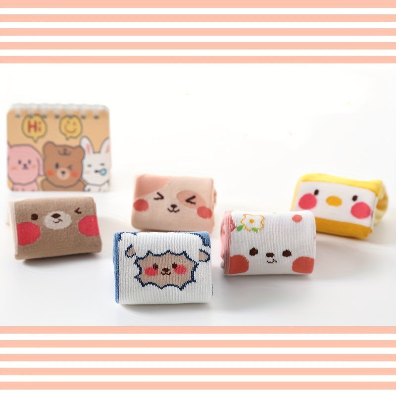 5 Pairs Kids Cartoon Animal Pattern Socks, Breathable Crew Socks for All Seasons