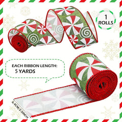 4.57m Christmas Candy Peppermint Wired Edge Ribbon DIY Craft Wreath Decoration
