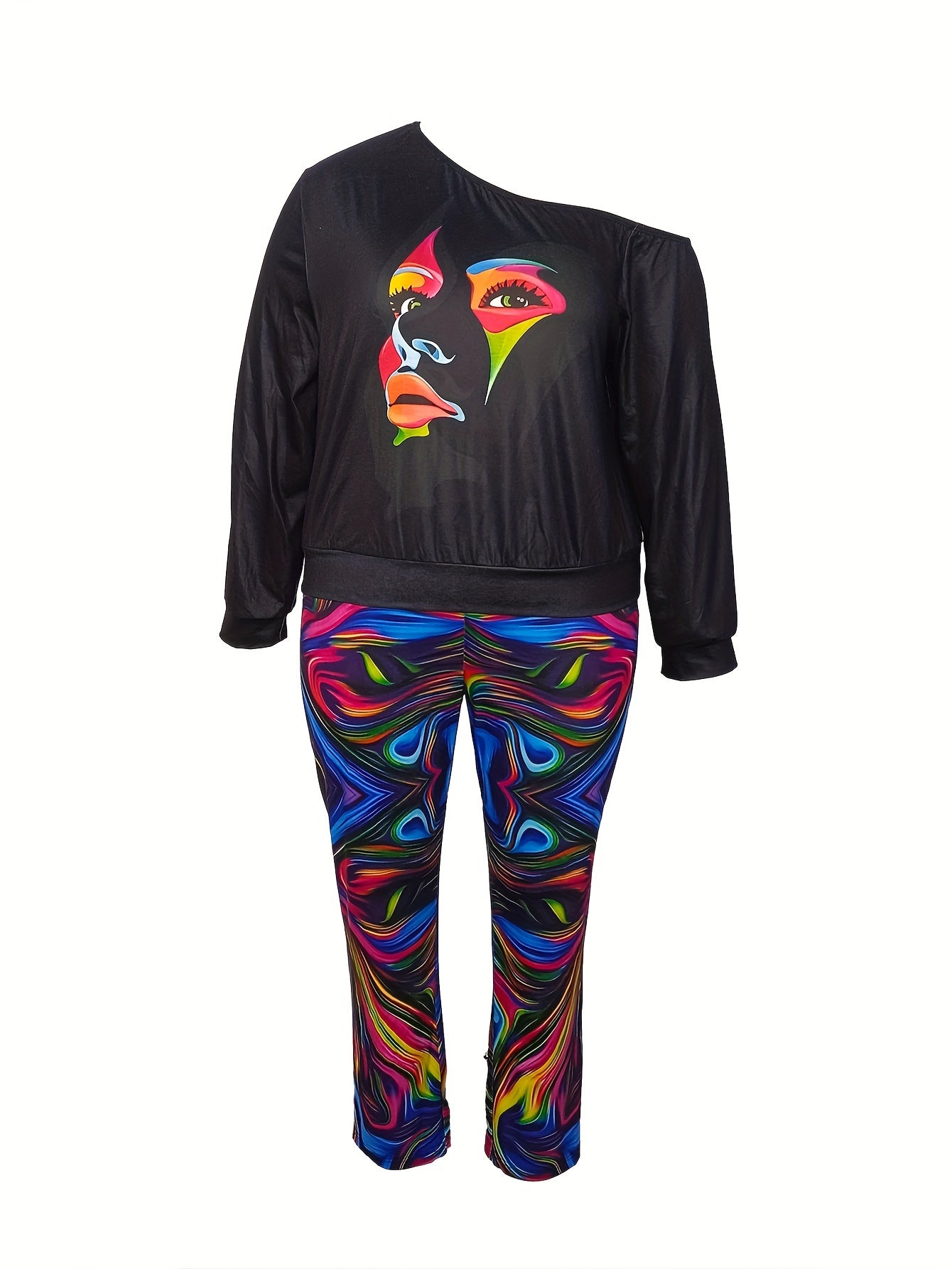 Women's Plus Abstract Print Top & Pants Set