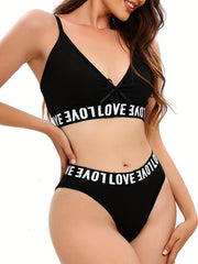 Letter Print Bra & Panties Lingerie Set