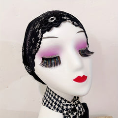 Flower Lace Turban Cap Inner Cap Elastic Head Wrap Underscarf
