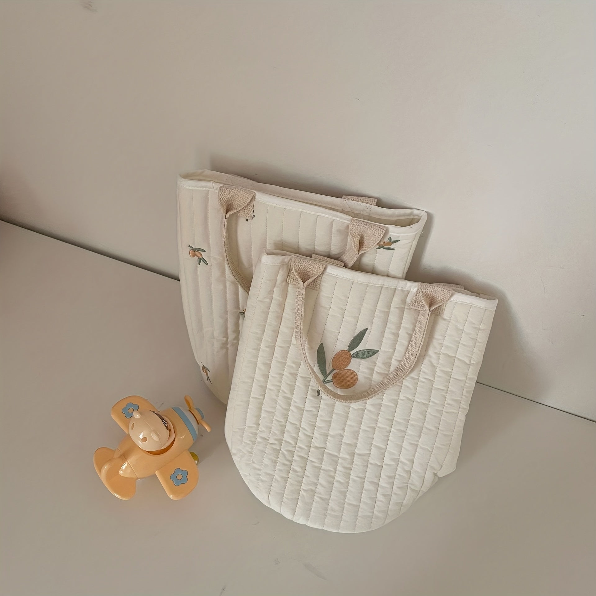 Embroidered Quilted Cotton Tote Bag for Moms On the Go