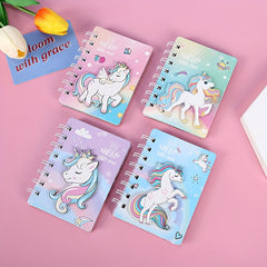 4 Colors 3D Unicorn Loose Leaf Notebook Set - Pink Purple Green Heart Journaling