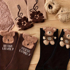 3 Pairs Bear Print Socks Cute & Comfy Women's Stockings