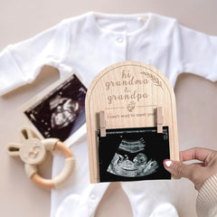 Wooden Ultrasound Photo Frame Hi Grandma & Grandpa Engraved Keepsake