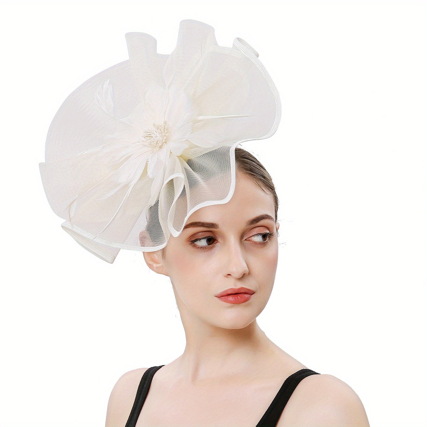 Large Mesh Faux Feather Fascinator Head Piece Hair Accessories