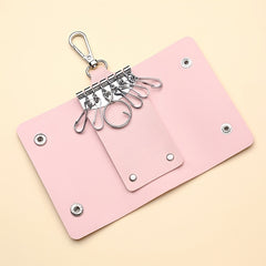Unisex PU Leather Keychain Car Key Holder Snap Closure Bag Key Ring Pouch
