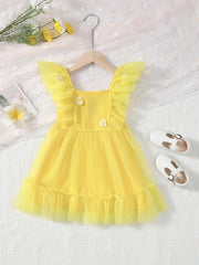 Girl's Flutter Sleeve Princess Dress Ruffle Tulle Birthday Party Evening Prom