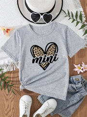 Leopard Heart Print Mama and Mini Matching T Shirt Set for Family Outfits