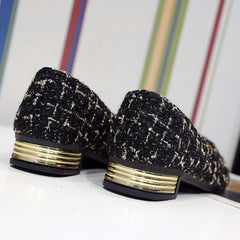 Women's Tweed Flat Shoes Almond Toe Slip On Soft Sole Shoes