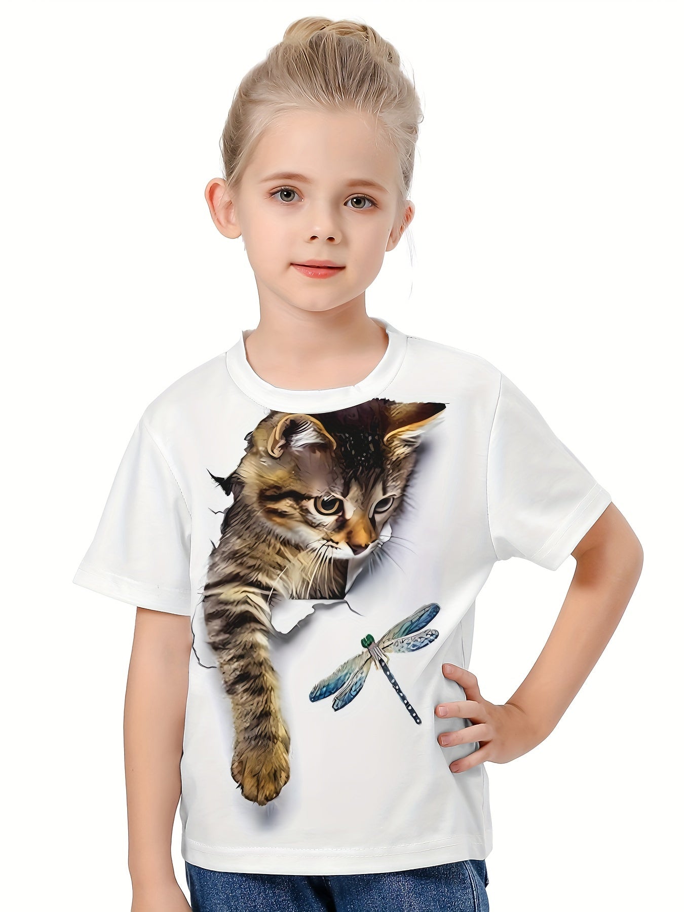 Kids 3D Cat Print T-shirt Short Sleeve Tees Summer Clothes