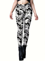 Skull Print Skinny Leggings Elastic Waist Stretchy Leggings